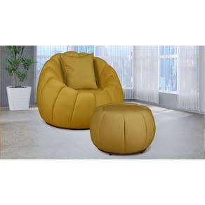Kit Poltrona Decorativa C/ Puff + Almofada Concha Veludo Mostarda - Londrilar