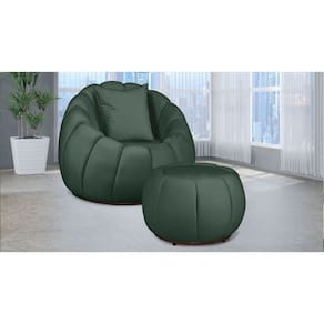 Kit Poltrona Decorativa C/ Puff + Almofada Concha Veludo Verde - Londrilar