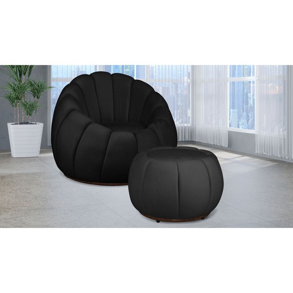 Kit Poltrona Decorativa C/ Puff Concha Veludo Preto - Londrilar