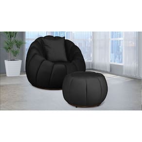 Kit Poltrona Decorativa C/ Puff + Almofada Concha Veludo Preto - Londrilar