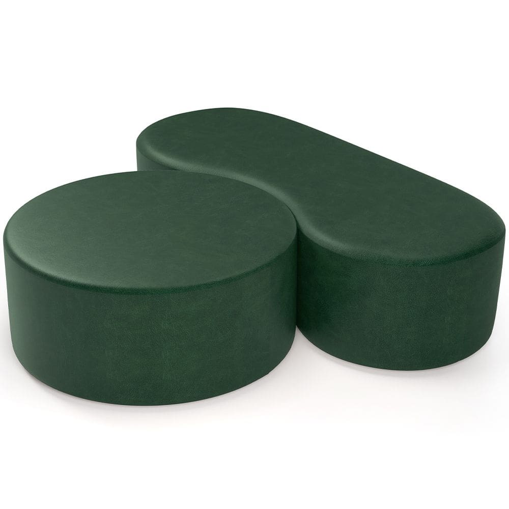 Kit Puff Redondo Lola e Puff Recamier Orgânico Orbit W01 Couríssimo Verde - Lyam Decor