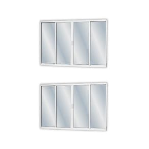 Kit com 2 Janelasde Alumínio de Correr 100x200cm 4 Folhas 2 Fixas com Vidro Liso Linha Soft Mgm Branco