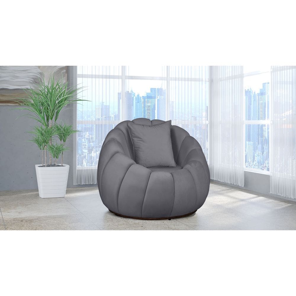 Poltrona Decorativa Concha Giratória Almofada Veludo Cinza - Londrilar