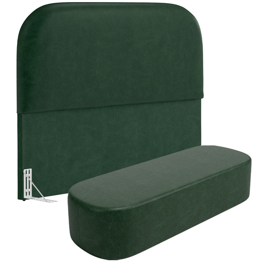 Cabeceira Cama Box Queen 160cm Lanna com Puff Recamier Doha W01 Couríssimo Verde - Lyam Decor