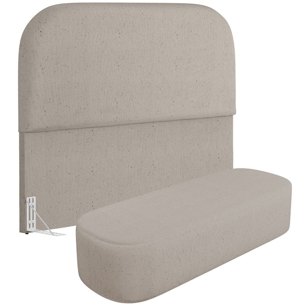 Cabeceira Cama Box Casal 140cm Lanna com Puff Recamier Doha W01 Linho Bege - Lyam Decor