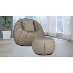 Kit Poltrona Decorativa C/ Puff + Almofada Concha Veludo Bege - Londrilar