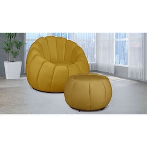 Kit Poltrona Decorativa C/ Puff Concha Veludo Mostarda - Londrilar