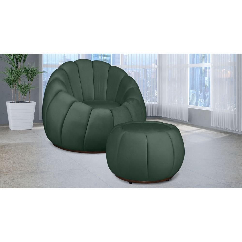 Kit Poltrona Decorativa C/ Puff Concha Veludo Verde - Londrilar