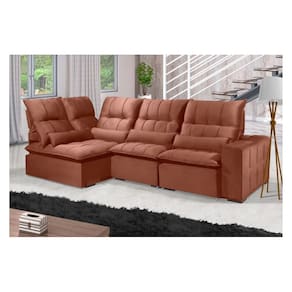 Sofá Retrátil Reclinável ELLOA DE CANTO COM CHAISE 3.85 x 1.80m ESTILO ESTOFADOS - França Velusoft COR "TERRACOTA"