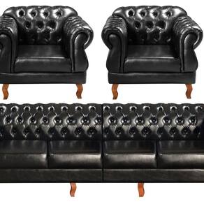 Sofá Duquesa Chesterfield Modulado 4 Lugares 2 Poltronas Decoração Sara Recepção Preto