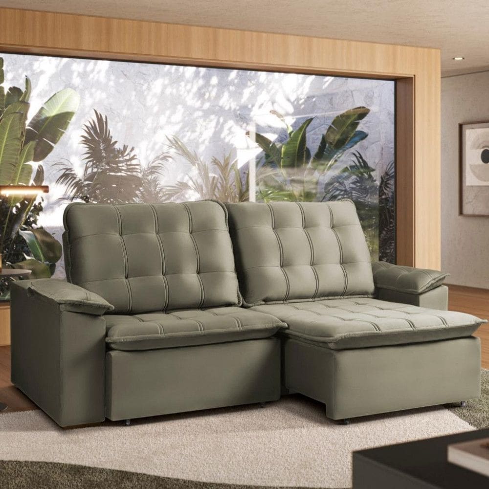 Sofá 3 Lugares Retrátil e Reclinável Veludo 230cm Marilia Takei