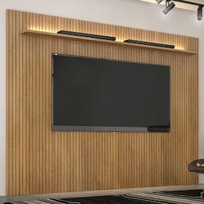 Painel Para Tv Suspenso Frisado Ambiente Curitiba 2240 Cinamomo Off White Com Led - Valdemóveis