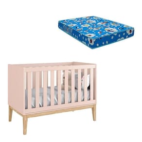 Berço Americano New Classic Rosa Com Pés Madeira Natural E Colchão Ortobom - Reller