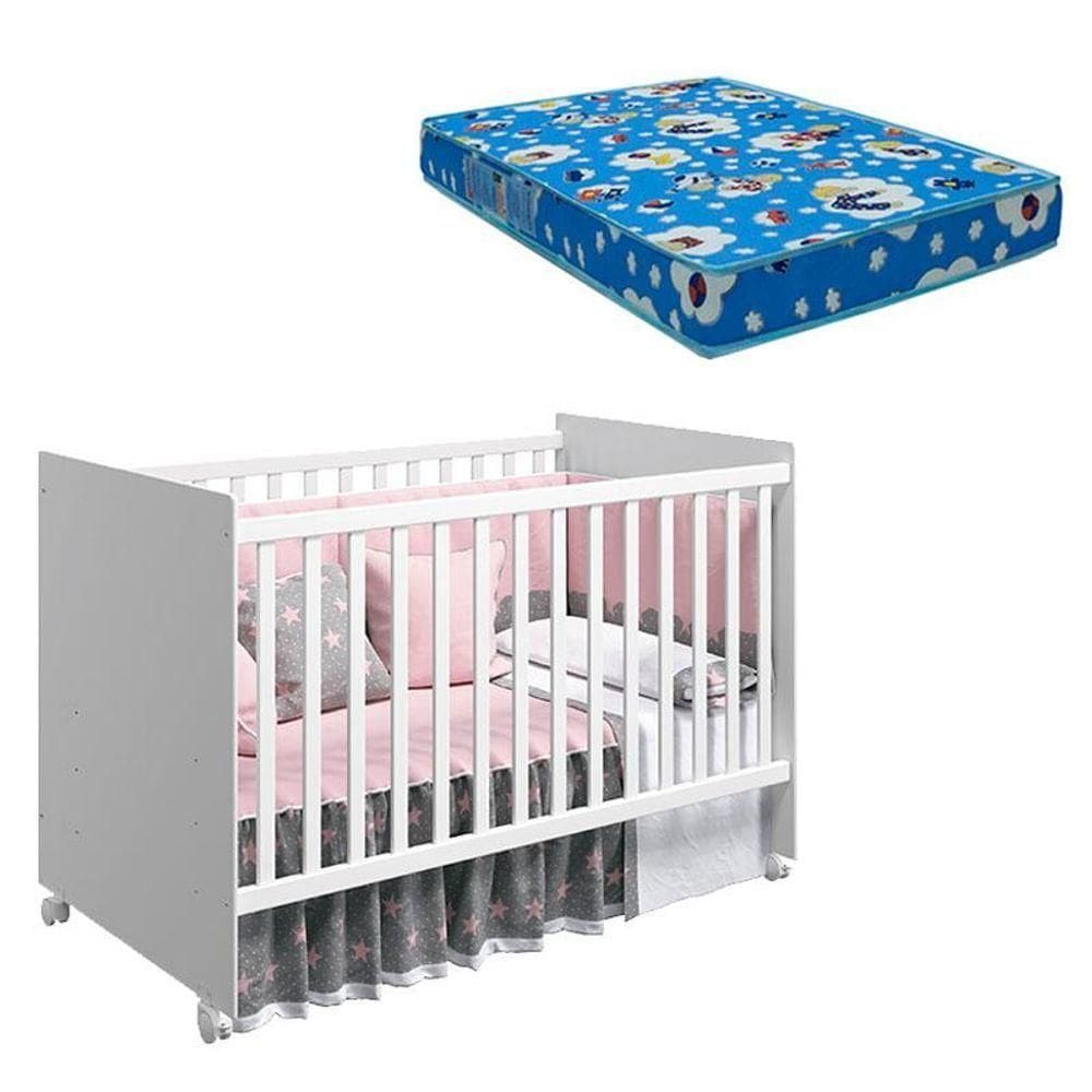 Berço Nacional Mel Branco Brilho Com Colchão Ortobom - Reller