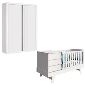 Berço Multifuncional E Guarda Roupa Prince Branco Acetinado - Reller