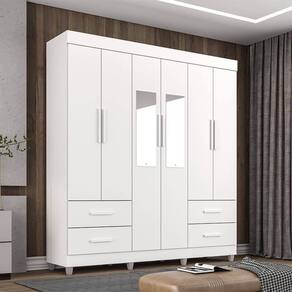 Guarda Roupa Casal 6 Portas com espelho e 4 Gavetas Verona Branco Salleto