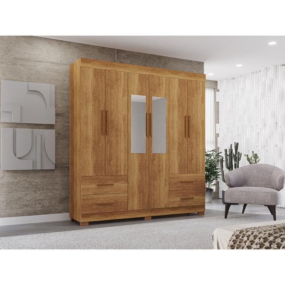 Guarda Roupa Casal 6 Portas com espelho e 4 Gavetas Verona Cinamomo Salleto