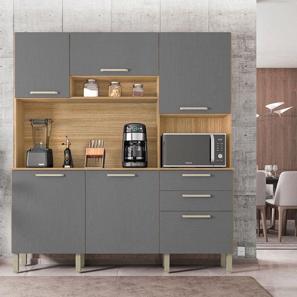 Cozinha Ambiente Ferrara 6 Portas E 2 Gavetas Freijó Gris - Kits Paraná