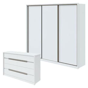 Guarda Roupa Spazio 270 E Cômoda Urban Branco Brilho - Lopas