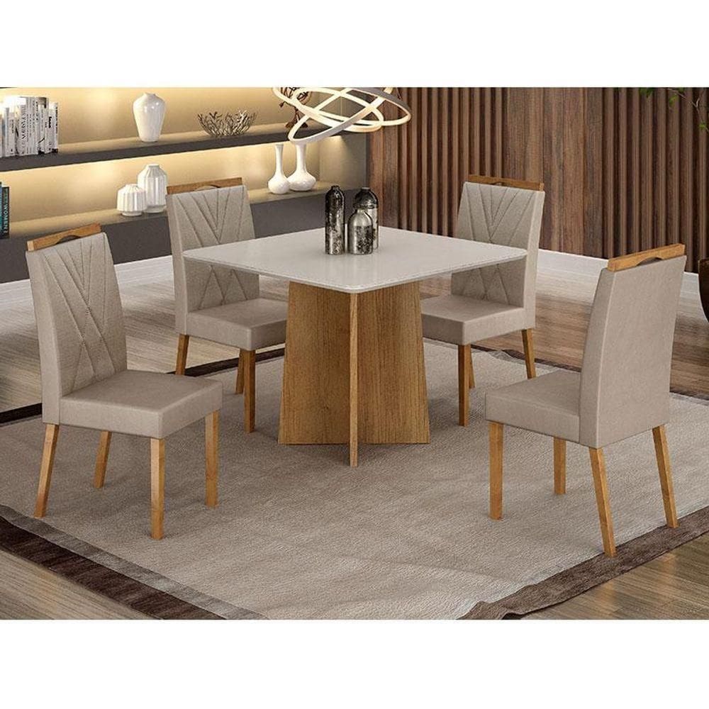 Mesa De Jantar Ambiente Jade 90cm Cinamomo Off White Com 4 Cadeiras Lara Veludo Bege - Valdemóveis