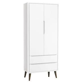 Guarda Roupa Infantil Theo 2 Portas Branco Acetinado Com Pés Amadeirado - Reller