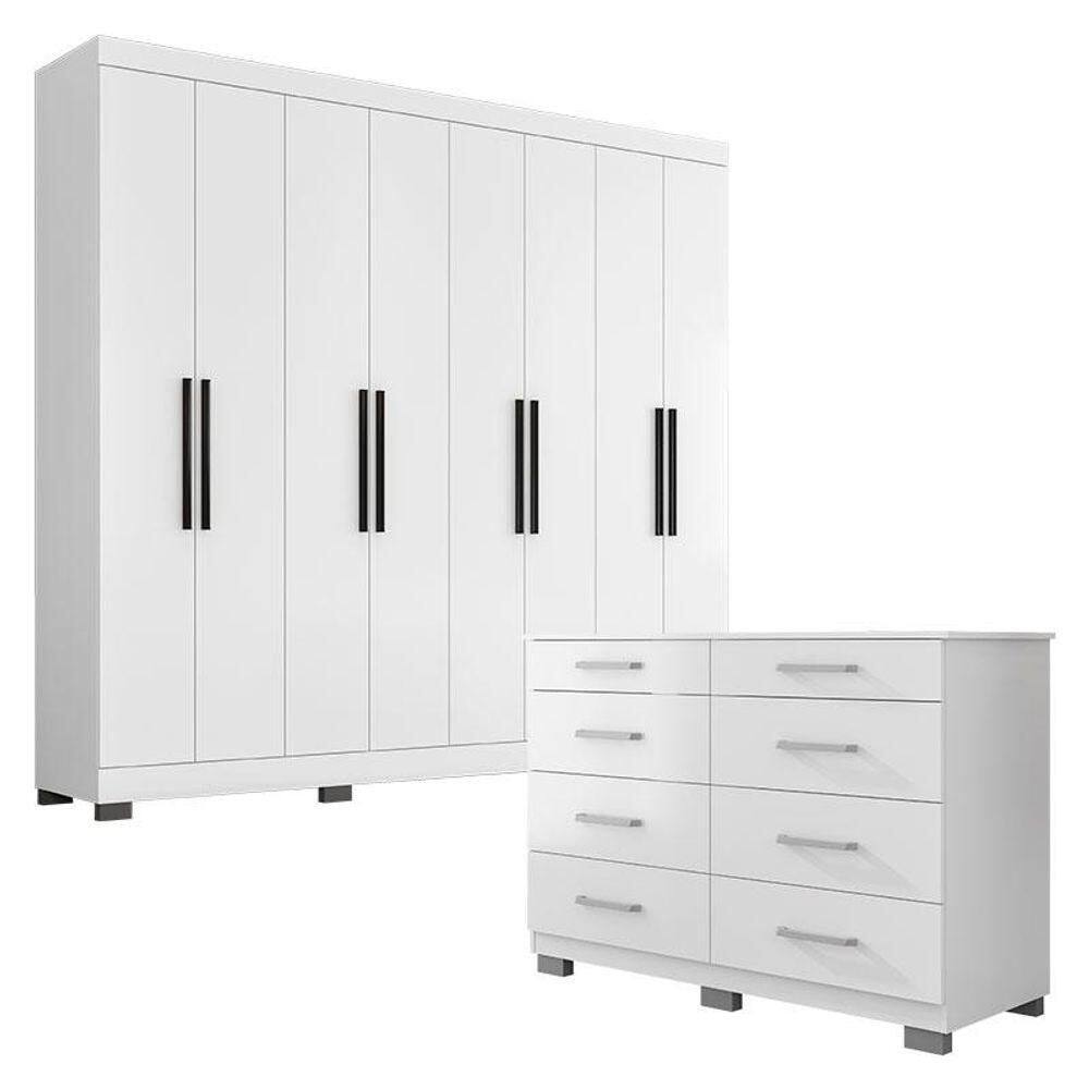 Guarda Roupa Casal 1684 E Cômoda 8050 Branco New Pés - Araplac - Blush