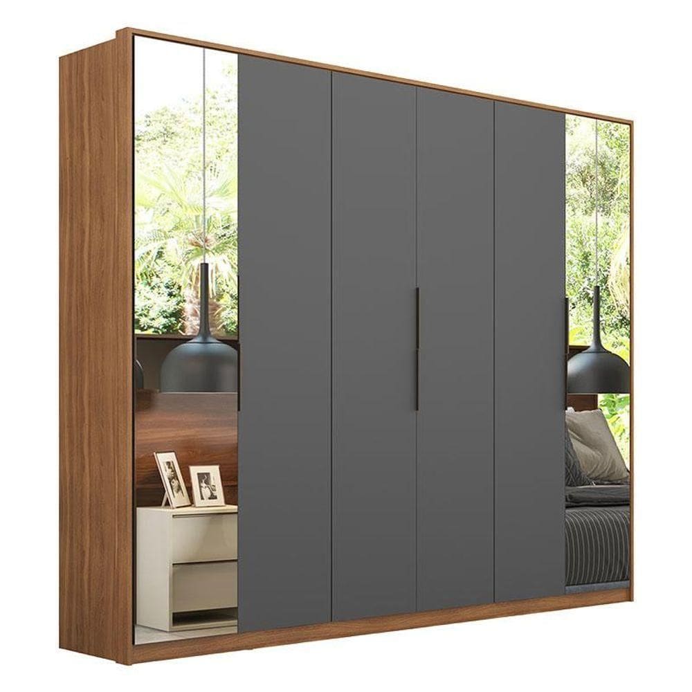 Guarda Roupa Casal Atrice 6 Portas 2 Portas Em Espelho Amendola Grafito - Demartêz