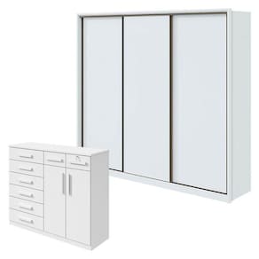 Guarda Roupa Spazio 270 E Cômoda Toronto Branco Brilho - Lopas