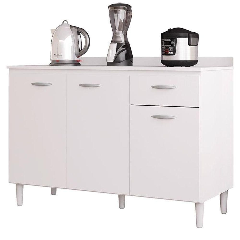 Balcão De Cozinha Com Tampo 120 Cm Branco Brilho - Poquema