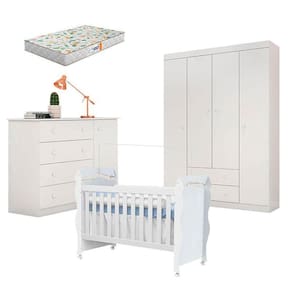 Jogo De Quarto Helena Com Berço Americano New Nanda E Colchão Gazin - Phoenix