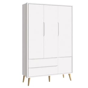 Guarda Roupa Infantil Theo 3 Portas Branco Acetinado Com Pés Madeira Natural - Reller