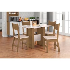 Mesa De Jantar Com 4 Cadeiras Ambiente Milano Carvalho Off White - Poliman
