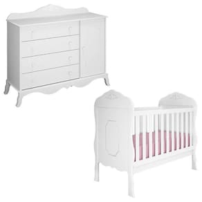 Berço Americano E Cômoda Infantil Realeza Branco Acetinado - Canaã