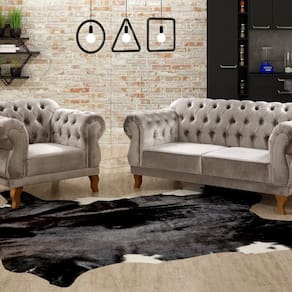 Sofá 2 e 1 Lugares Duquesa Decoração Sala Recepção Retrô Cinza Capuccino
