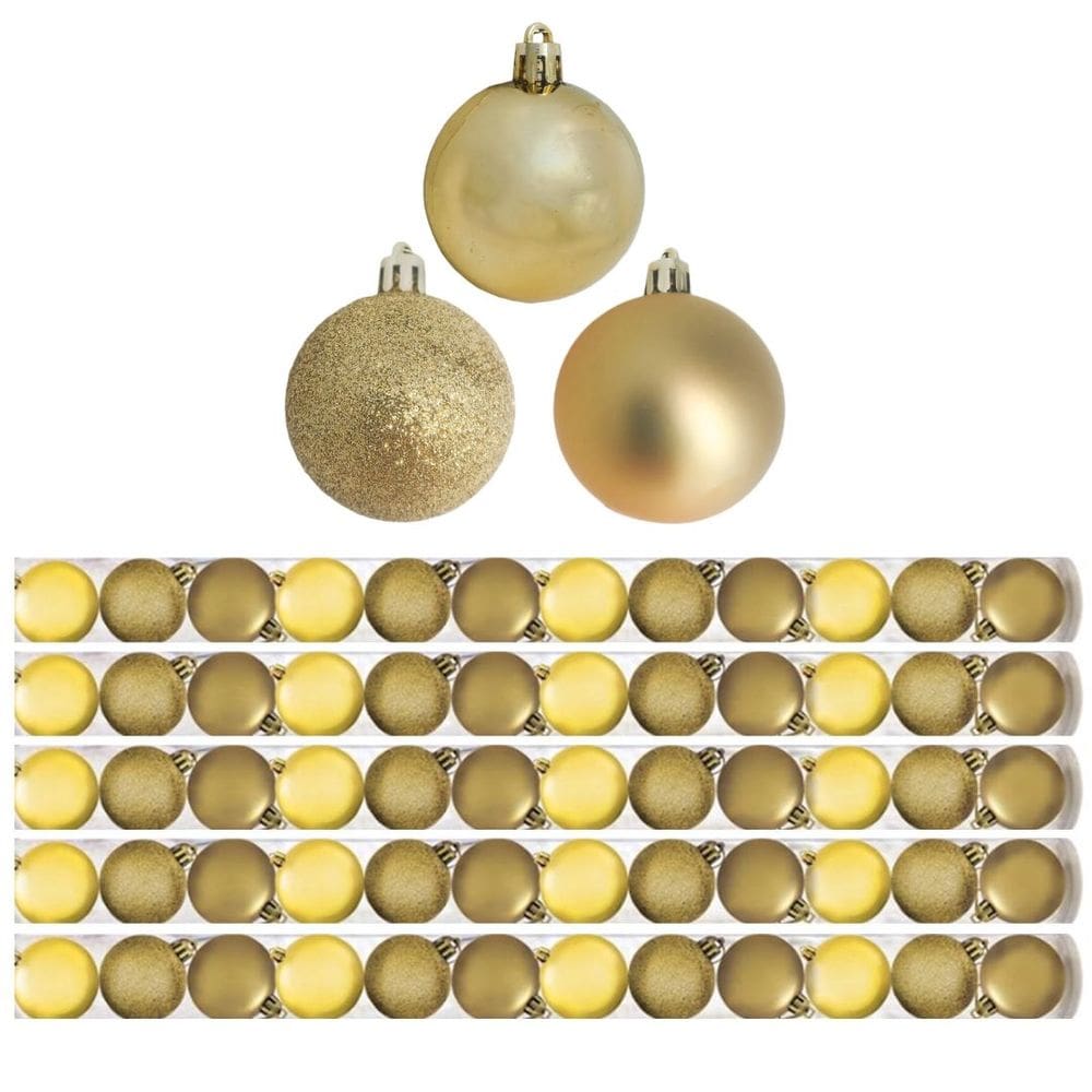 Jogo 60 Bolas Natal Mista Gliter, Fosca e Lisa Dourada 5cm - Master Christmas