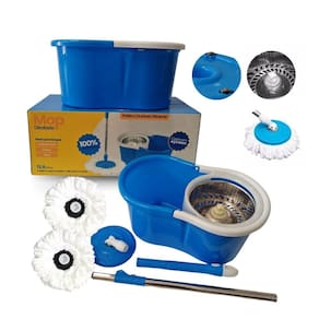 Mop Giratório de Plástico Rodo Esfregão Cesto Inox Elomio Azul