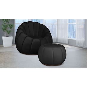 Kit Poltrona Giratória Concha C/ Puff Veludo Preto - Londrilar