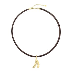 Colar de Couro Natural com Charm Soja 4 Pérolas