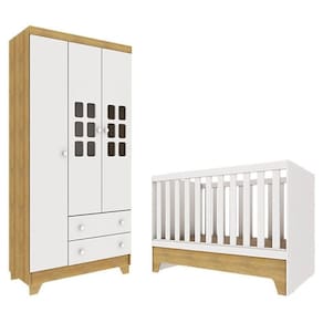 Berço Americano Mini Cama Com Guarda Roupa Infantil Malu Branco Acetinado Bétula - Carolina