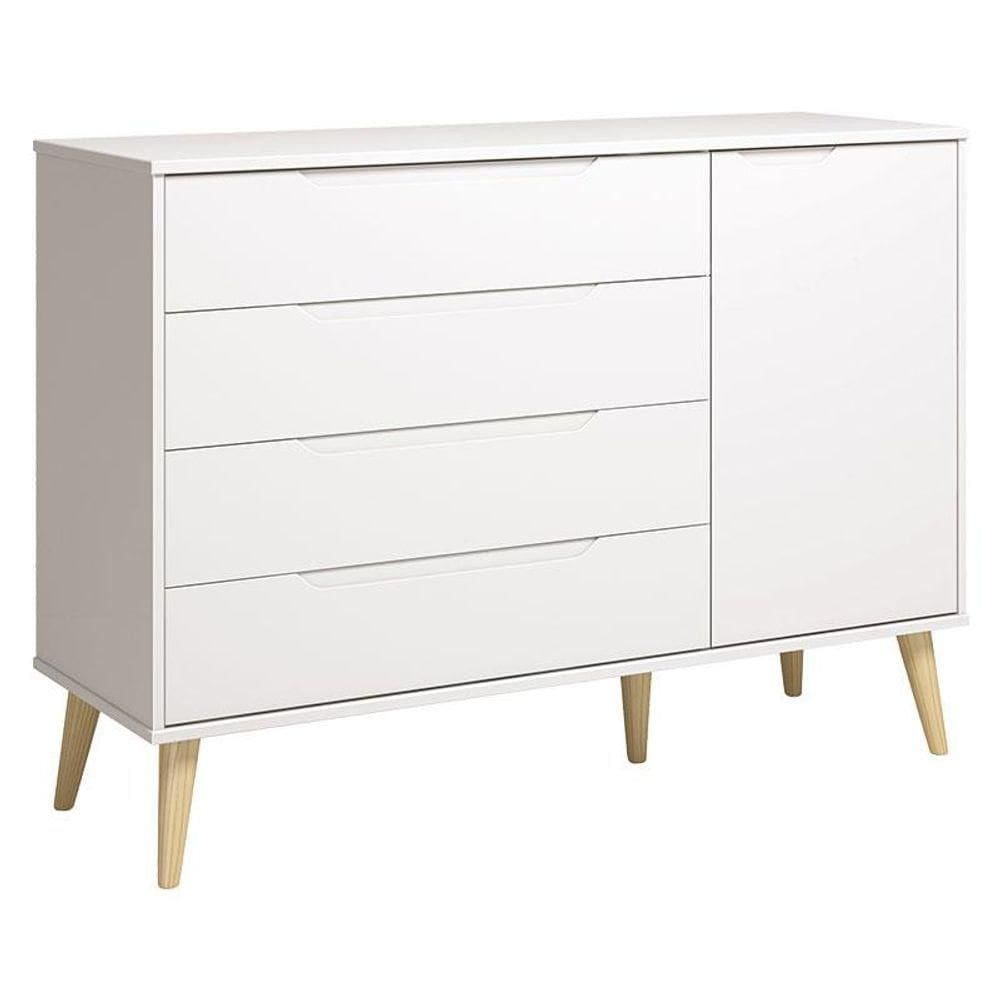 Cômoda Com Porta Retrô Elfe Branco Acetinado Natural - Reller