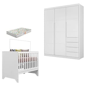 Berço Americano Maya E Guarda Roupa Infantil Blenda Branco Acetinado Com Colchão Gazin