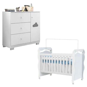 Berço Americano New Nanda E Cômoda Infantil Ane Branco Brilho - Phoenix Baby