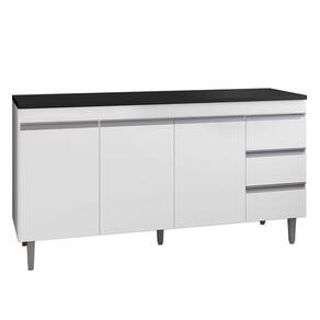 Balcão De Cozinha Andréia Branco Com Tampo 160 Cm Preto Fosco - Ajl