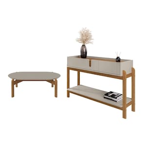 Aparador 02 Gavetas e Mesa de Centro Oblonga Lizz Off White Cedro Casa D