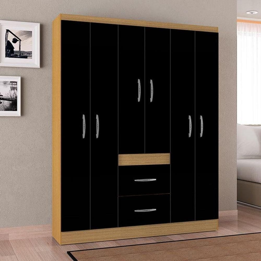 Guarda Roupa Casal Ambiente Milão 6 Portas Damasco Preto - Poquema