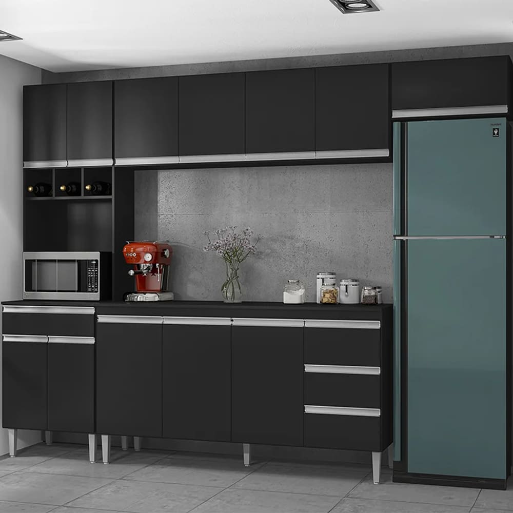 Jogo de Cozinha Modulada 5 Peças Andréia 280 cm Preto - AJL Móveis - Preto