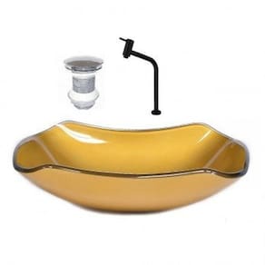 Cuba de Vidro para Banheiro- Oval 47cm Dourado Real