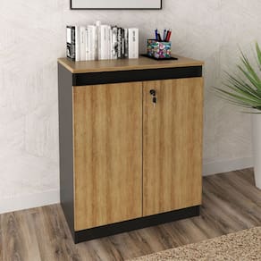 Armário para Escritório Baixo 2 Portas com Chave Me4149 Amêndoa/Preto - Tecno Mobili