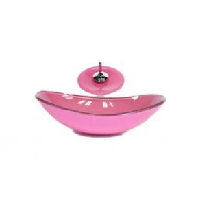 Cuba de Vidro Oval Chanfrada 46cm com Válvula Click Rosa