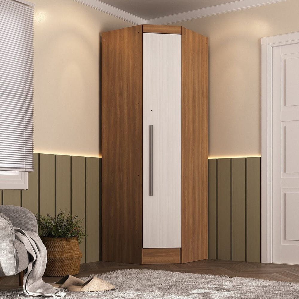 Guarda-roupa Modulado de Canto Viena 1 Porta Espresso Móveis Nogal/Branco